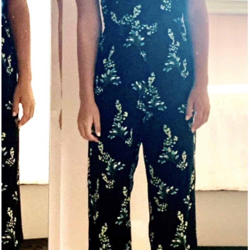 A printed black jumpsuit